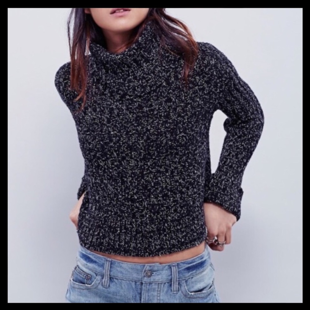 FREE PEOPLE | black cropped cowl neck sweater